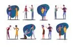 vector image showing couples with differing attachment styles