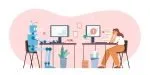 vector showing office working with robot across the desk working - AI anxiety