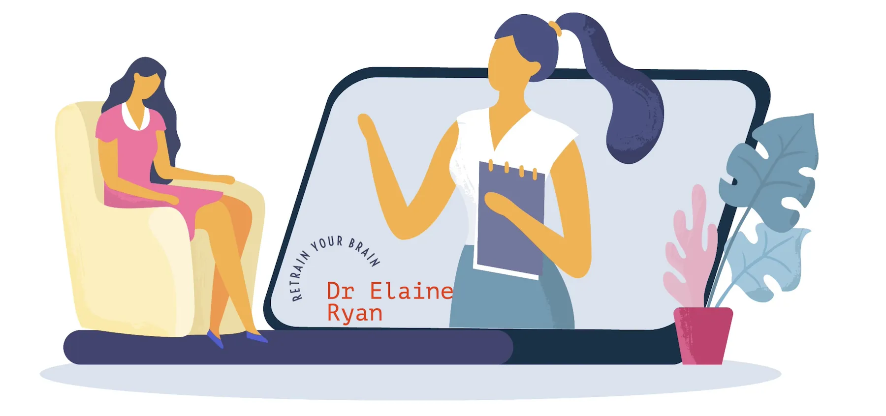 image showing online therapy session with Dr Elaine Ryan branding on screen
