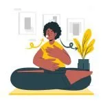 image of woman holding belly and breathing out