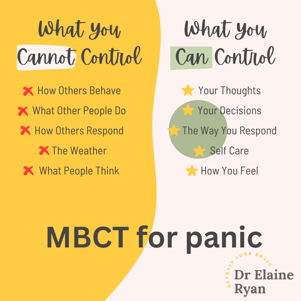 image shows what can control and what cannot control with words MBCT for panic and dr Elaine Ryan logo