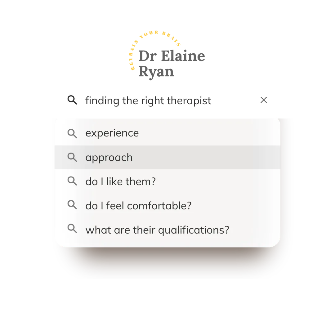 search bar with words finding the right therapist and dr ryan logo