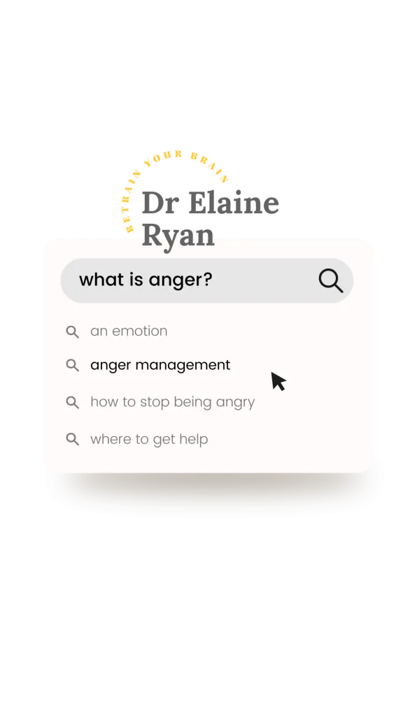 image shows dr Elaine Ryan logo and a search bar saying what is anger?