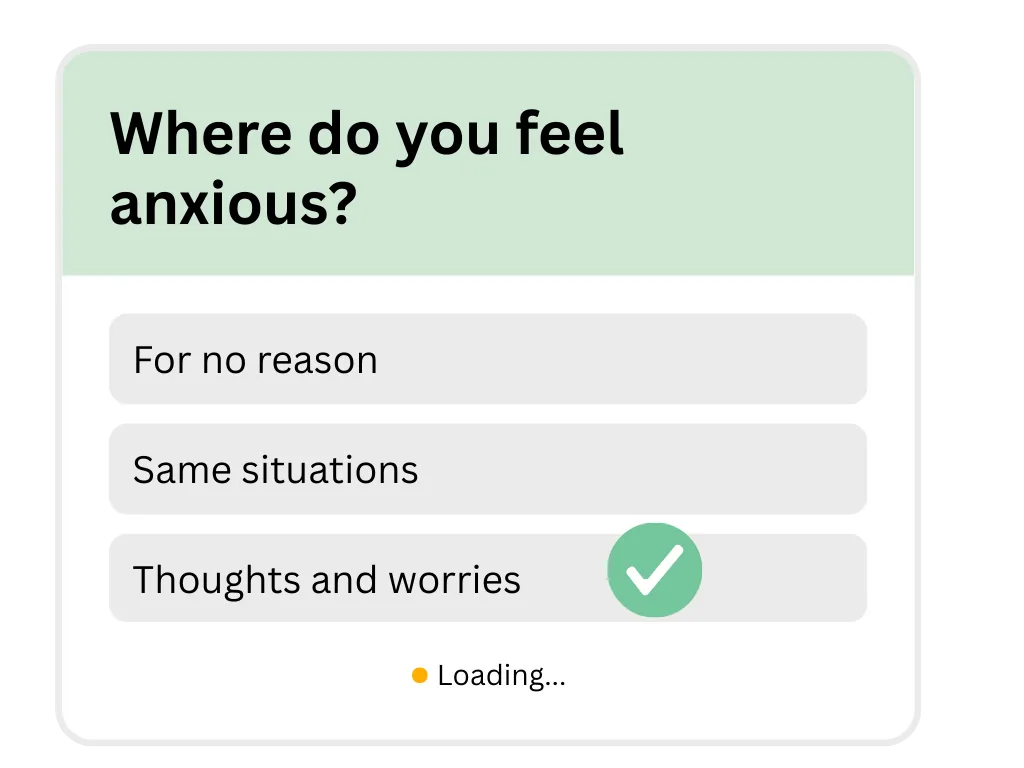where do you feel anxious image asks where do you feel anxious - and the box labelled I feel anxious in my thoughts and worries is ticked