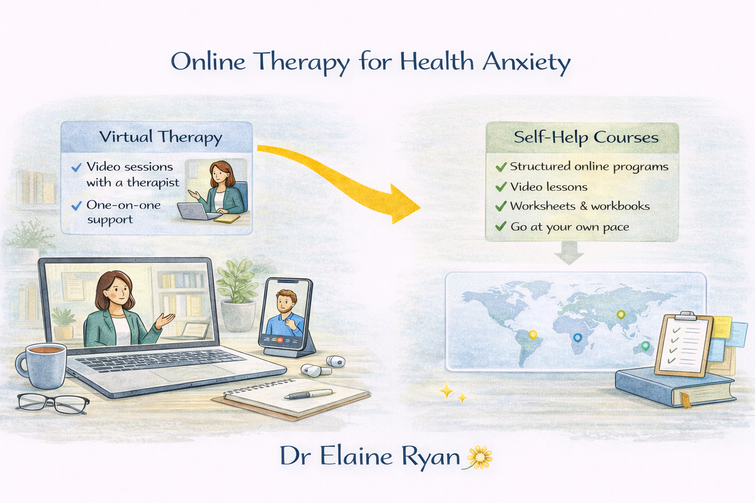 online therapy for health anxiety shows options such as virtual therapy and structured online programmes